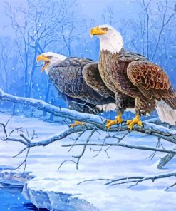 Eagle On A Banch In Winter Paint By Number