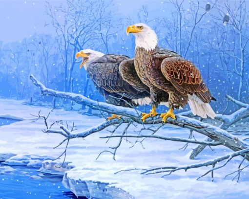 Eagle On A Banch In Winter Paint By Number