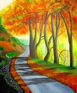 Fall Tree Lined Autumn Road Paint By Number