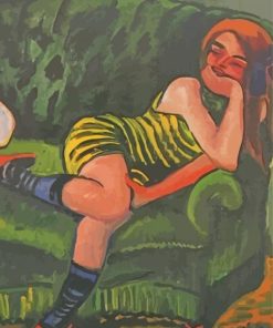 Girl On A Green Sofa With A Cat Max Pechstein Paint By Number