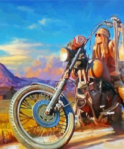 Girl On A Harley Motorcycle Paint By Number