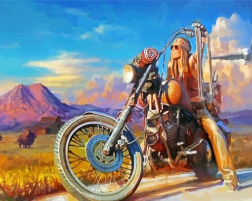 Girl On A Harley Motorcycle Paint By Number