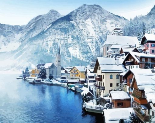 Hallstatt Winter Village Paint By Number