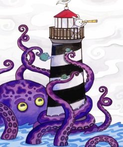 Lighthouse And Purple Octopus Paint By Number