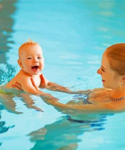 Mother With Baby Boy Swimming Paint By Number