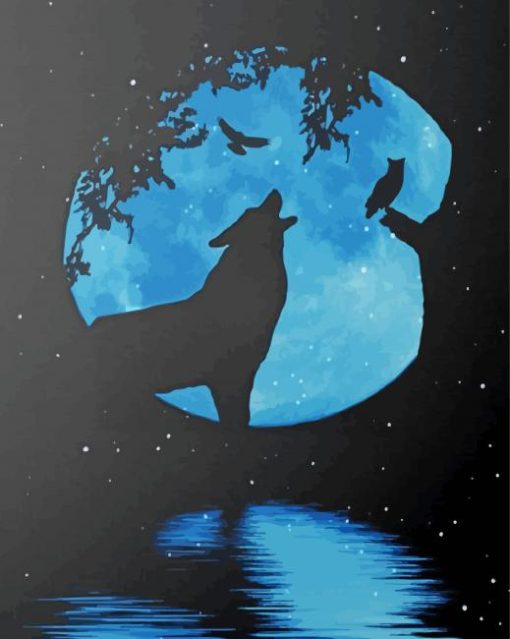 Owl And Wolf Silhouette Paint By Number