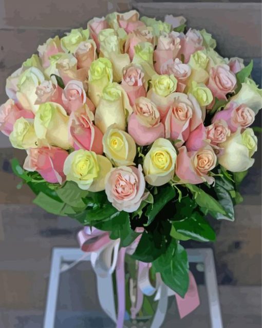 Pink And White Roses Bouquet Paint By Number