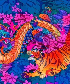 Tiger And Dragon With Flowers Paint By Number