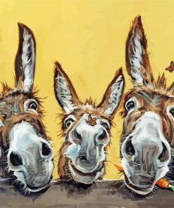 Trio Donkey With Butterflies Paint By Number