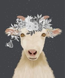 White Goat With Flowers Paint By Number