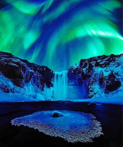 Winter Waterfall Aurora Night Paint By Numer