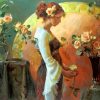 Woman Arranging Roses In Vase Paint By Number