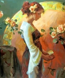 Woman Arranging Roses In Vase Paint By Number