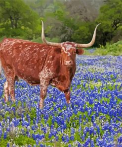 Aesthetic Bluebonnet And Longhorn Illustration Paint By Number