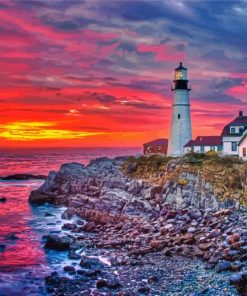 Aesthetic Sunset Portland Head Light Paint By Number