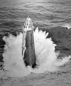 Black And White Lighthouse Crashing Waves Paint By Number