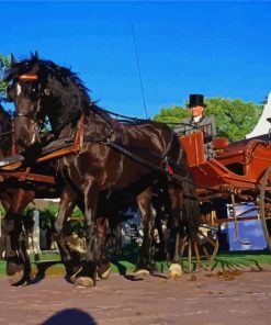 Black Horses Pulling Wagon Paint By Number