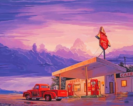 Coffee And Old Gas Station Truck Paint By Number