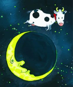 Cute Cow Jumping Over The Moon Art Paint By Number