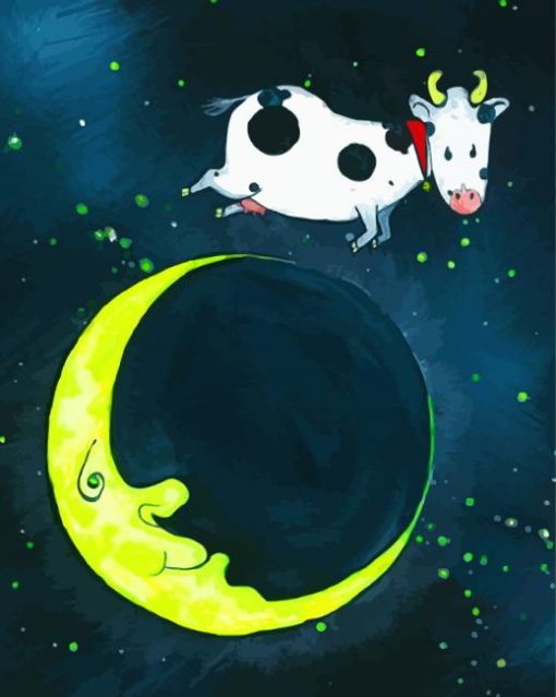 Cute Cow Jumping Over The Moon Art Paint By Number