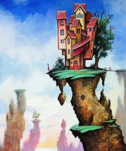 Houses On A Cliff Illustration Paint By Number