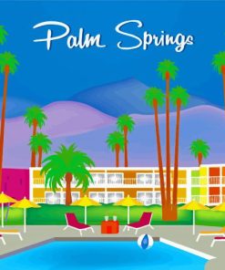 Illustration Palm Springs Pool Poster Paint By Number