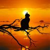 Lonely Cat Silhouette On Tree At Sunset Paint By Number