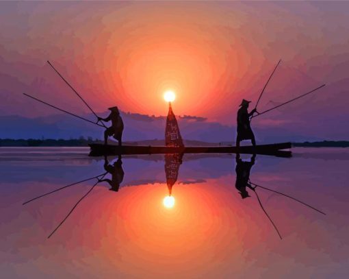 Reflection Fishing At Sunset Paint By Number