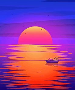 Sunset With Boat Illustration Paint By Number