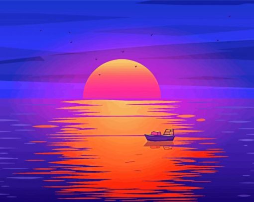 Sunset With Boat Illustration Paint By Number