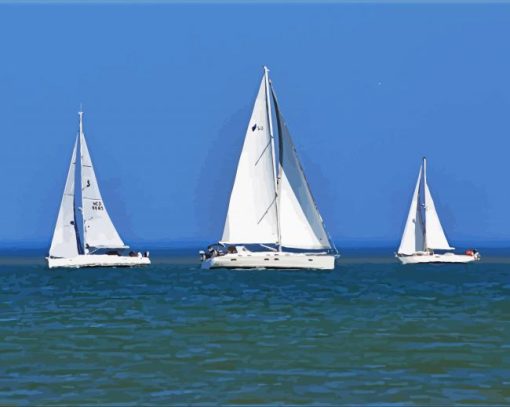 Three White Sailboats Paint By Number