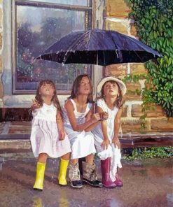 Three Girls Under The Umbrella Steve Hanks Paint By Number