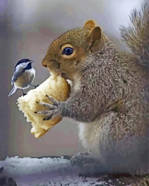 Tit And Red Squirrel Eating Paint By Number