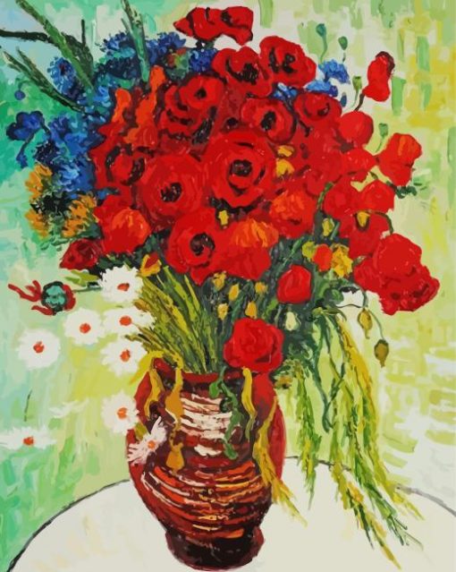 Vase With Cornflowers And Poppies Paint By Number