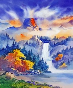 Watercolor Mountains Waterfall Art Paint By Number