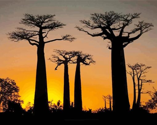 African Trees Silhouette Paint By Number