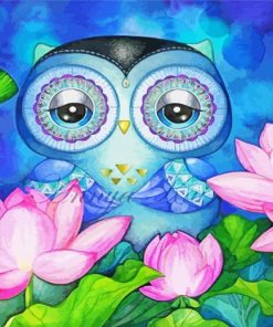 Baby Owl And Flowers Paint By Number