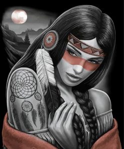 Black And White Native Girl Illustration Paint By Number