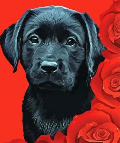 Black Lab With Roses Paint By Number