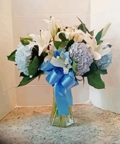 Blue And White Flowers In Vase Paint By Number