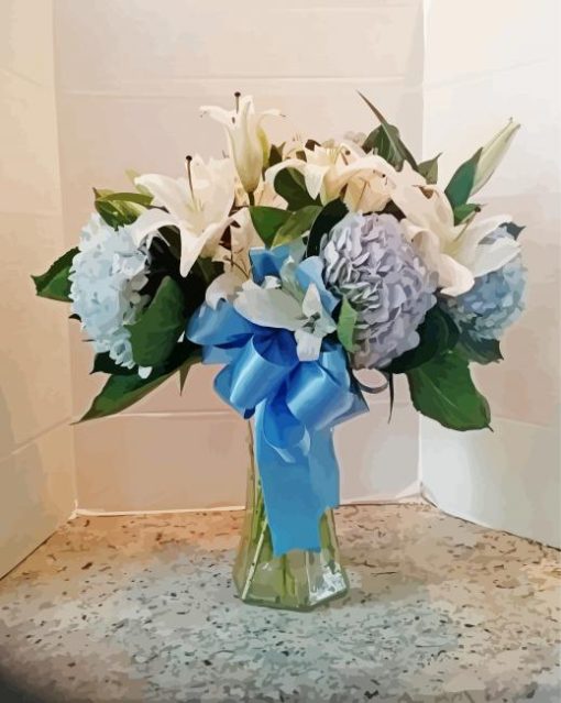 Blue And White Flowers In Vase Paint By Number