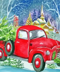 Christmas Red Truck Paint By Number