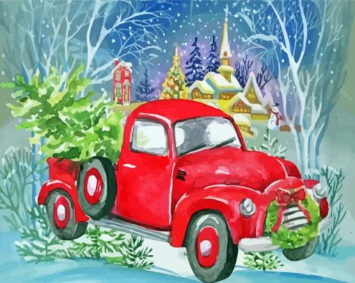 Christmas Red Truck Paint By Number