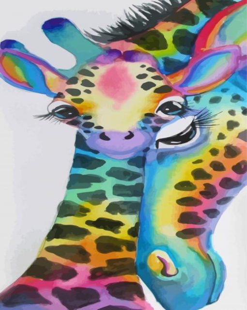 Colourful Giraffe And Baby Paint By Number