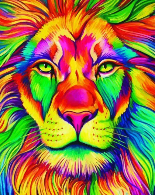 Colorful Lion With Green Eyes Paint By Number