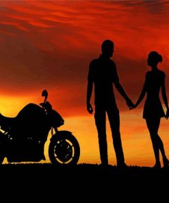 Couple Bikers Silhouette With Sunset Paint By Number