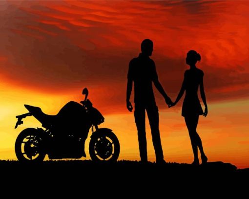 Couple Bikers Silhouette With Sunset Paint By Number