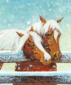 Horses At Winter Fence Paint By Number