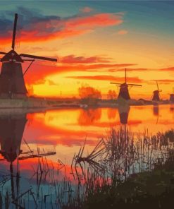 Netherlands Countryside At Sunset Paint By Number