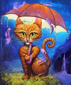 Orange Cat Umbrella Paint By Number